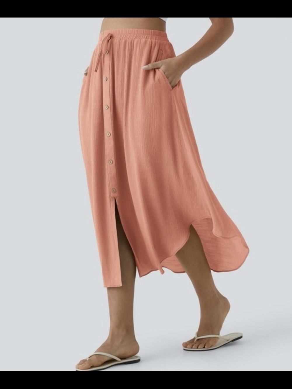 HALARA Coral Button-Front Midi Skirt with Pockets